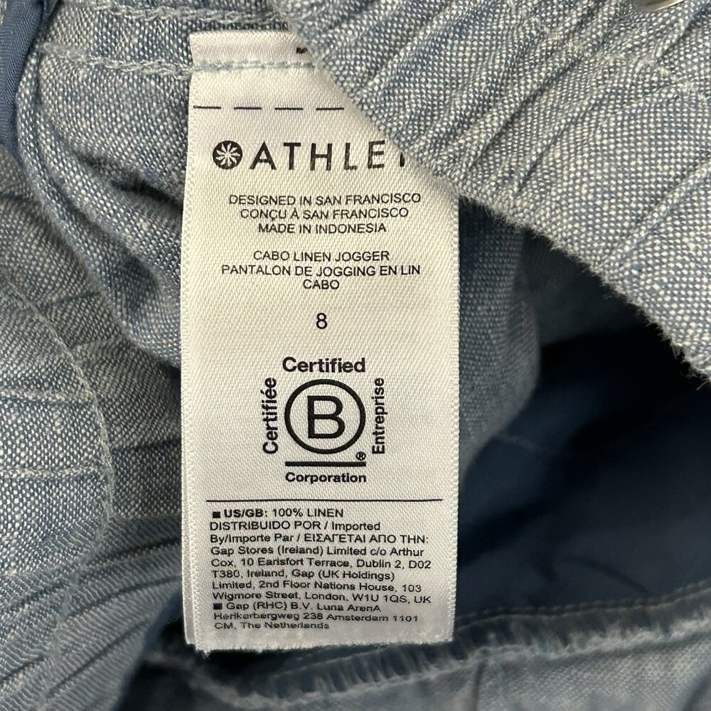 Athleta Cabo Jogger-Chambray Blue Women’s Size 8 Zip Pockets 100% Linen 26” Ins - Picture 9 of 16